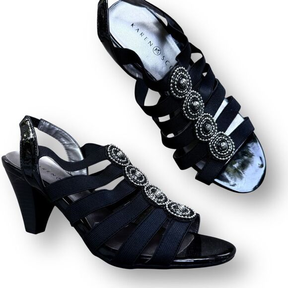 Karen Scott NWOT 6.5 M Black Strappy Heel Sandals Heels - Picture 1 of 8
